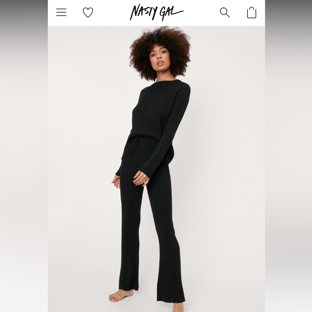 Nasty Gal Ribbed Knitted Sweater And Flare Pants Lounge Set - size S!